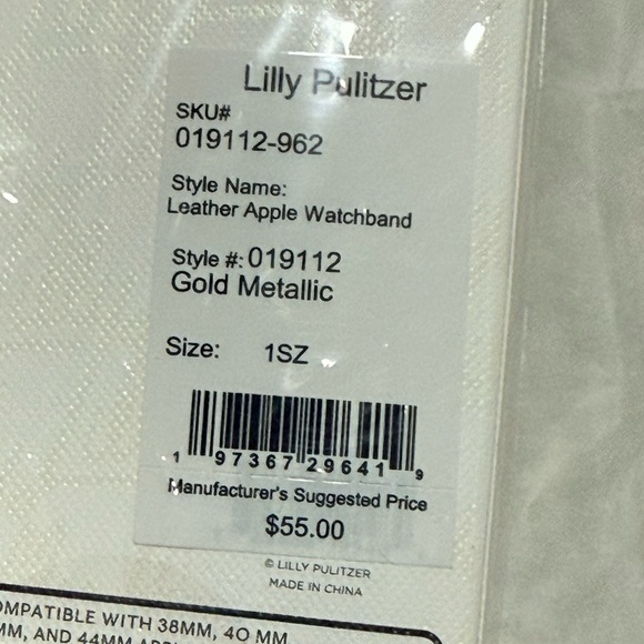 NWT Lilly Pulitzer Leather Apple Watch Band in Gold Metallic - Picture 7 of 8